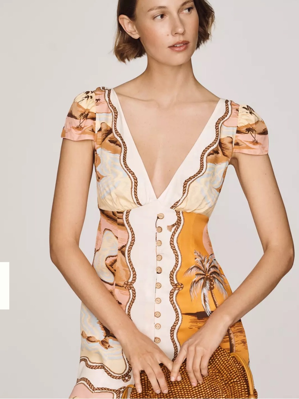 FARM RIO SOUVENIR SHORT-SLEEVE MIDI DRESS